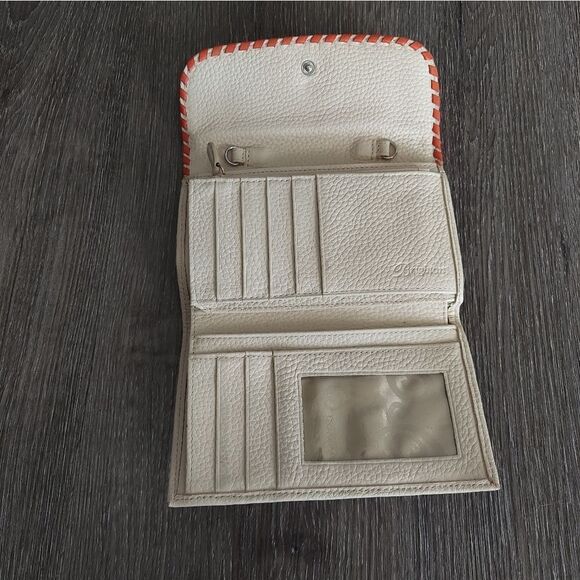 Brighton Trifold Wallet Cream with Blue Orange Yellow Ribbons Stitching - Picture 5 of 7